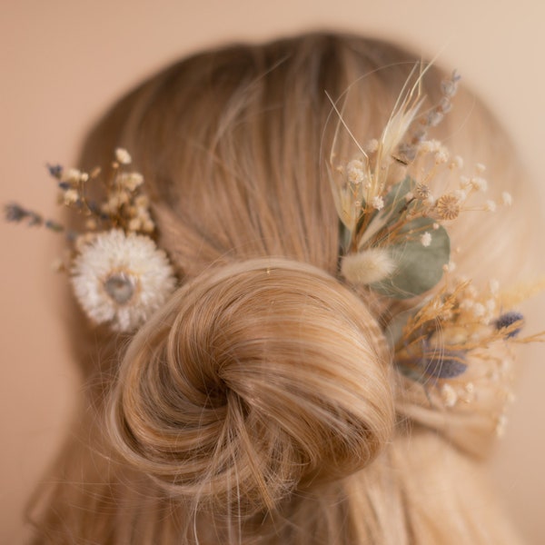 Ensemble d’épingles à cheveux de chardon écossais et de fleurs séchées, épingles à cheveux boho, épingles à cheveux de mariage, ensemble d’épingles à fleurs