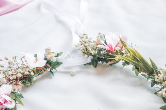 Couronne De Fleur De Souffle De Bebe Avec Les Fleurs Roses De Etsy France