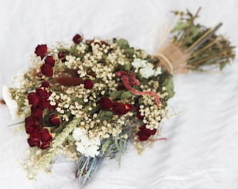 Dried flowers bridal bouquet - rose red & white