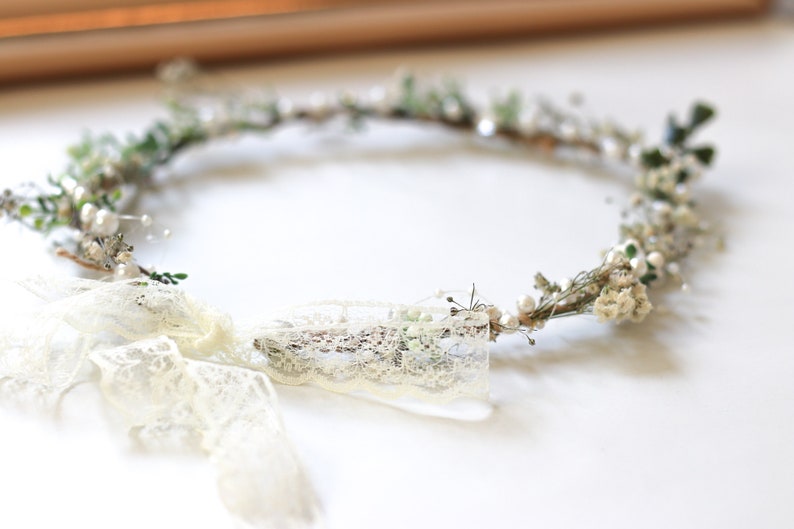 Minimalist Bridal Ivy Crown with Wild Forest Herbs & Pearls, Bridal Hair Comb, Boho Weddings, Rustic Weddings, Romantic hair Comb image 8