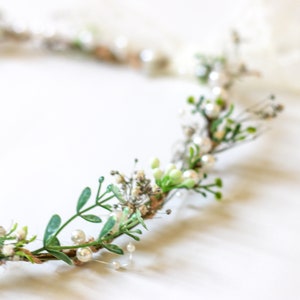 Minimalist Bridal Ivy Crown with Wild Forest Herbs & Pearls, Bridal Hair Comb, Boho Weddings, Rustic Weddings, Romantic hair Comb image 4