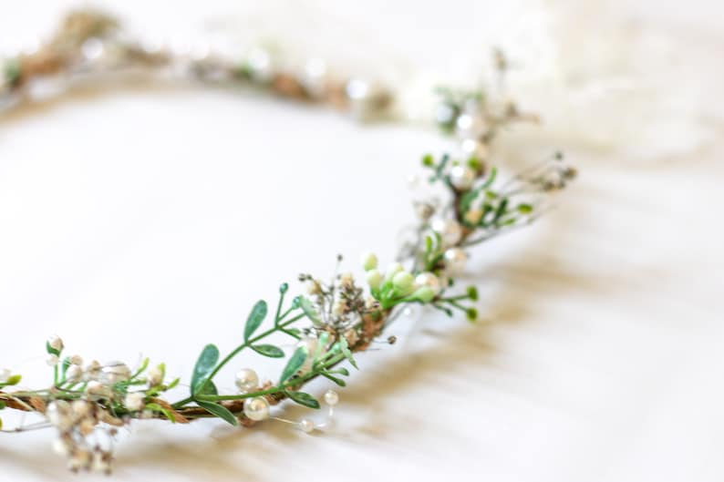 Minimalist Bridal Ivy Crown with Wild Forest Herbs & Pearls, Bridal Hair Comb, Boho Weddings, Rustic Weddings, Romantic hair Comb image 4