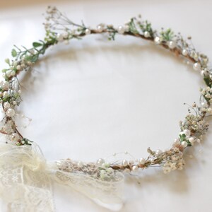 Minimalist Bridal Ivy Crown with Wild Forest Herbs & Pearls, Bridal Hair Comb, Boho Weddings, Rustic Weddings, Romantic hair Comb image 10