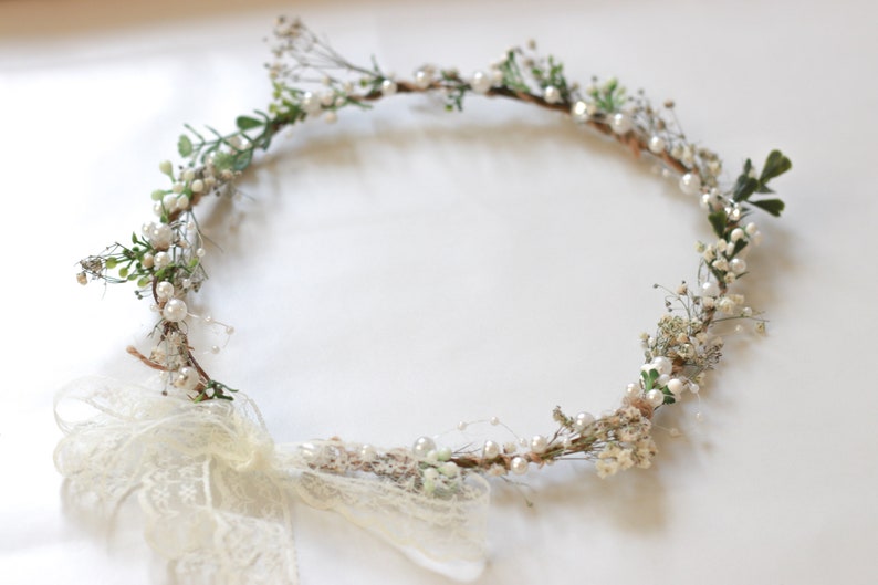 Minimalist Bridal Ivy Crown with Wild Forest Herbs & Pearls, Bridal Hair Comb, Boho Weddings, Rustic Weddings, Romantic hair Comb image 10