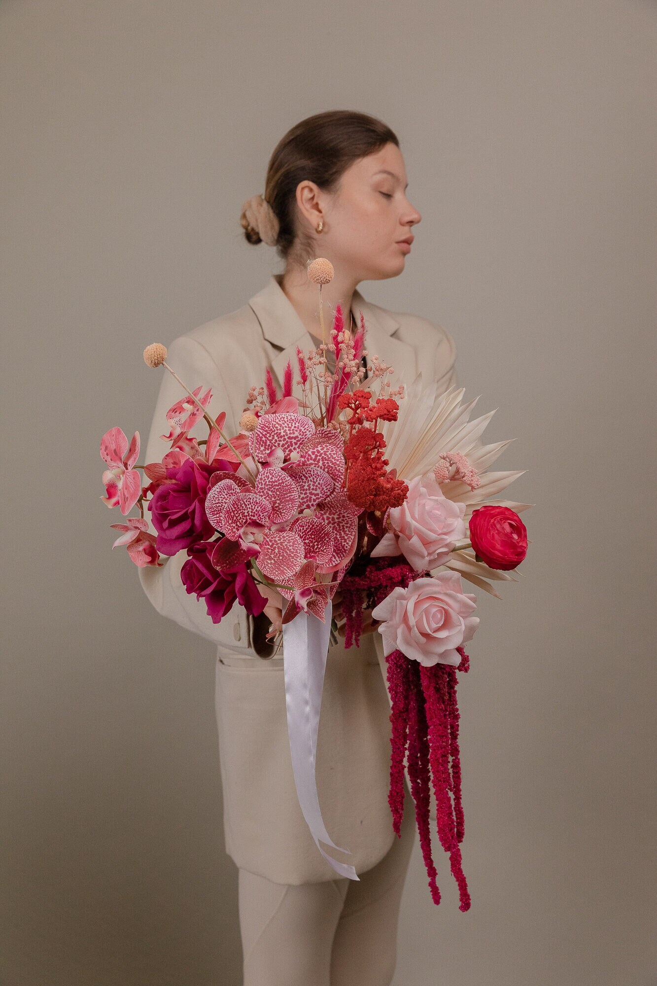 Hot Pink Real Touch Orchid Bridal Bouquet / Amaranthus Bouquet Etsy