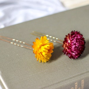 Real dried flower hair pins, rustic wedding hair pins