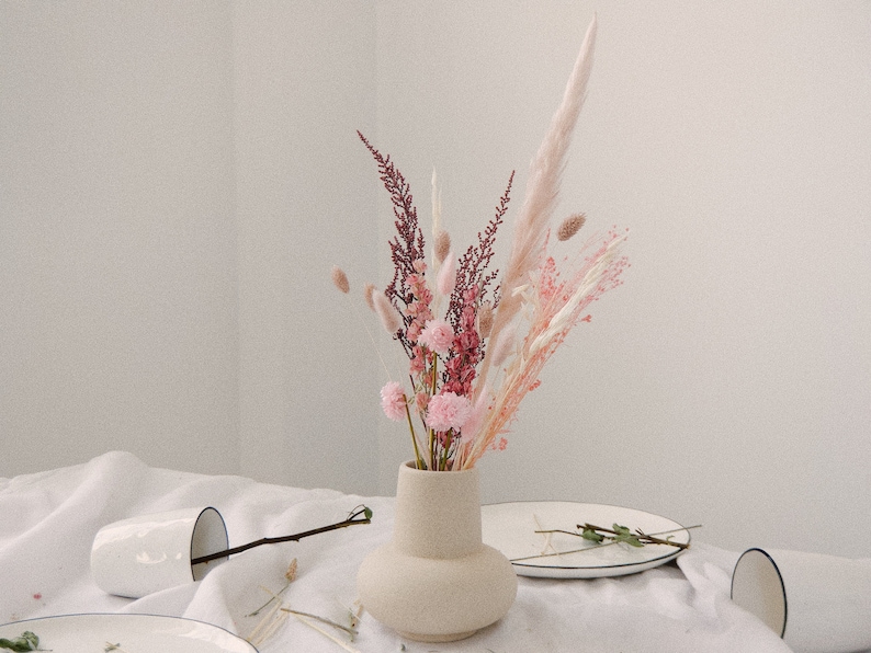 Blush pampas grass decoration arrangment / real dried flowers home decor / floral vase arrangment minimal decor image 1