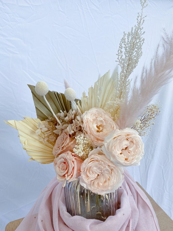 Arreglo de jarrón floral de rosa inglés preservado de hierba de pampa/lanza  de palma flores eternas hierbas secas decoración del hogar -  España