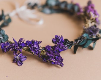 Scottish thistle & preserved eucalyptus greenery crown / boho green weddingss