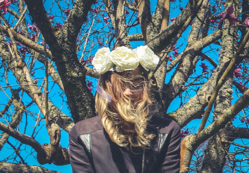 Bridal Rose Crown Big Rose Crown Rose Crown for Bridesmaid Silk Rose White Flower Crown Ivory Rose Flower Crown flower girl crown