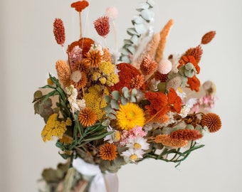 Burnt orange yarrow & dried eucalyptus wildflower bridal bouquet / billy balls bouquet / boho bridal bouquet