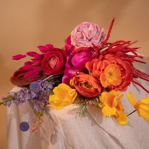 Colourful dried & artificial flowers bridal bouquet - hot pink  red