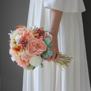 Bouquet sposa Boho, bouquet da sposa fiore essiccato, matrimoni boho, bouquet di fiori con rose di carta e grande peonia