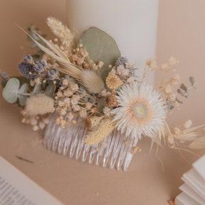 Eucalyptus, lavender & straw flowers hair decorative comb / gypsophila bridal boho wedding comb