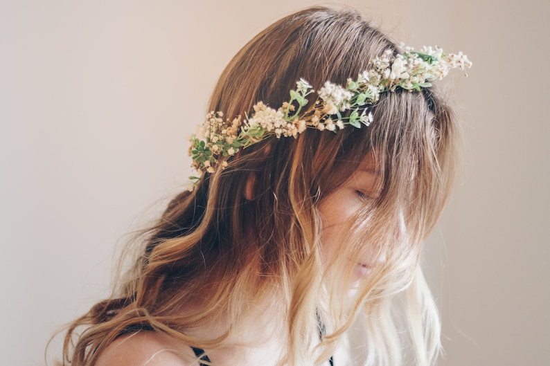 Whimsical Forest Herbs Flower Crown - dried flowers, artificial leaves, Bridal Wreaths, Bridal Crowns 