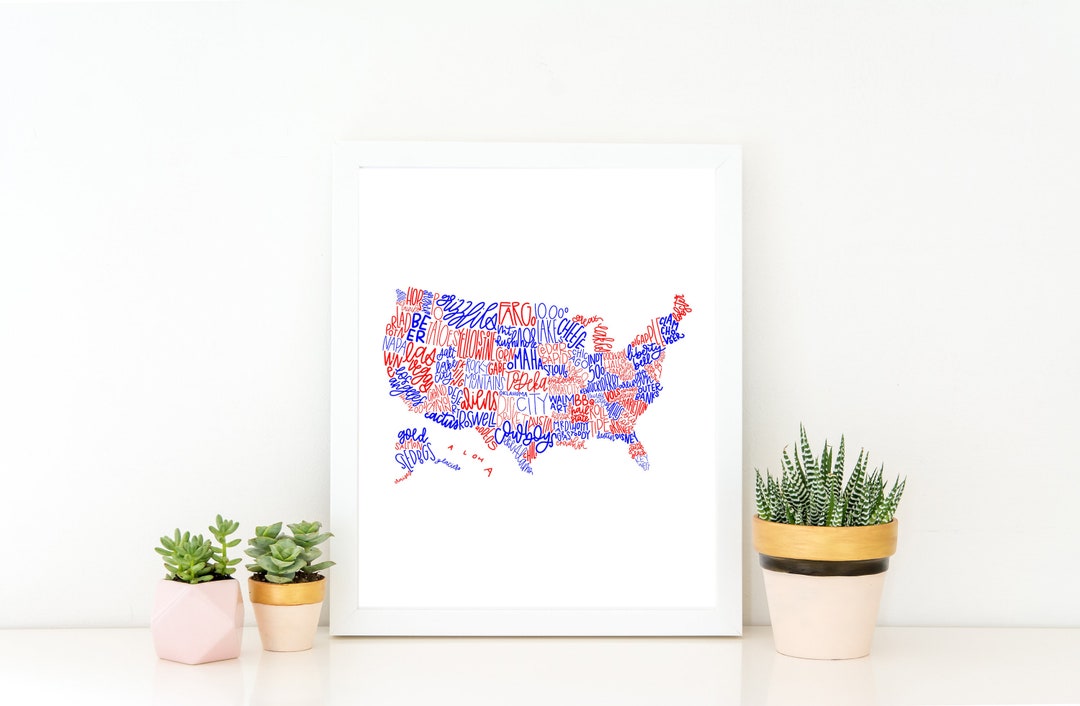 USA 50 States Map Word Cloud - Digital Download, Home Decor, Art Print ...