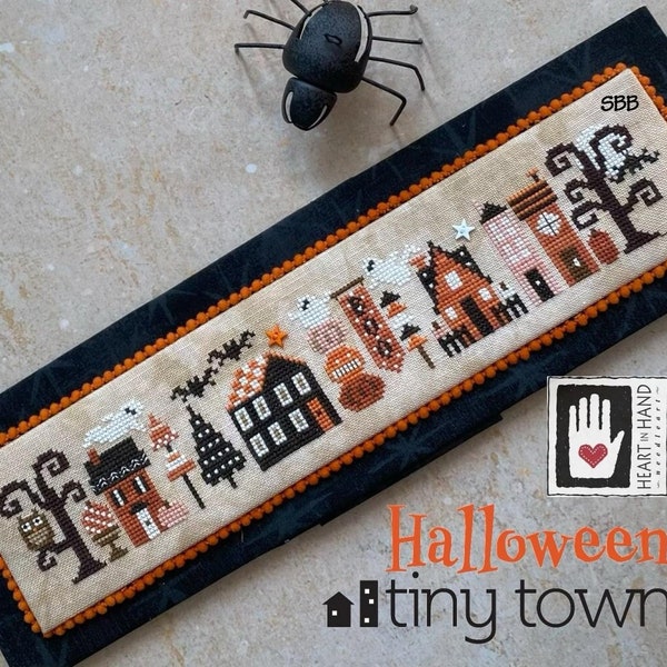 Heart In Hand Needleart - Halloween Tiny Town With Embellishments - Original design by Cecilia Turner