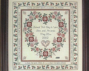 Rosewood Manor Designs / Karen Kluba ~ Q-1117 Baltimore Rose Wedding Sampler