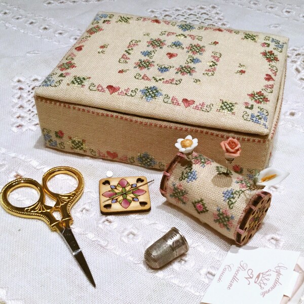 MTV Designs - Elegance In Bloom Sewing Box - Includes Finishing Kit and Wooden Accessories - Original design by Maria Teresa Vitali of Italy