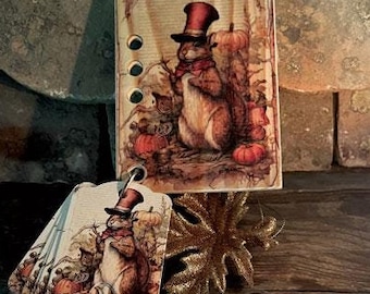 The Primitive Hare - Thankful Squirrel Smart Thread Keeper With Six Coordinating Floss Drops! - Made by Isabella Abbiati of Italy