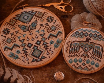 Punochka / Northern Stitches - Southwest & Thunder Bird - 2 Designs - Original design by Evdokia Nikolaeva of Siberia - PDF instant download