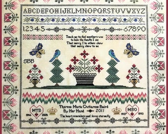 Heart's Ease Examplar Workes - The Dianthus Sampler ~ Original design by Theresa M. Baird