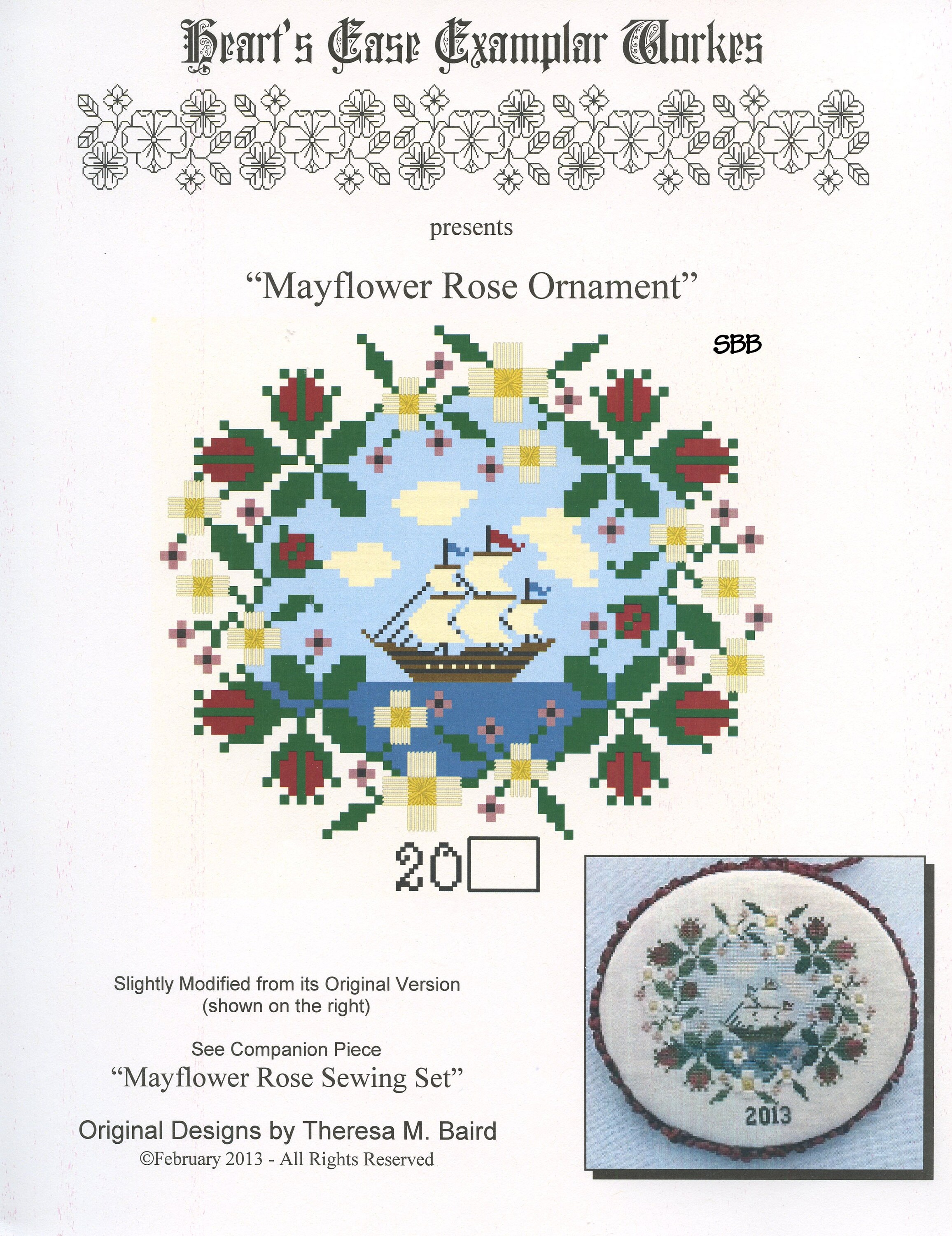 Mayflower Rose Sewing Set Chart by Hearts Ease Examplar Workes most