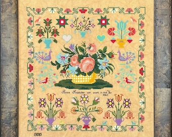 Queenstown Sampler Designs - Susan Schlichter 1845 - Reproduction design by Barbara Hutson