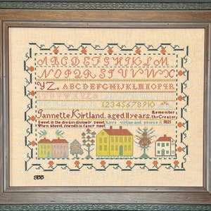 Queenstown Sampler Designs - Janette Kirtland 1821 - Reproduction design by Barbara Hutson