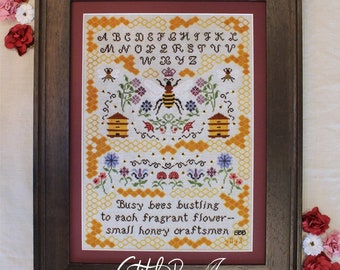 Stitchy Prose - The Honey Craftsmen Sampler - Original design by Holly Freeman