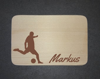 Beech breakfast board football player with desired name - personalized gift idea with engraving