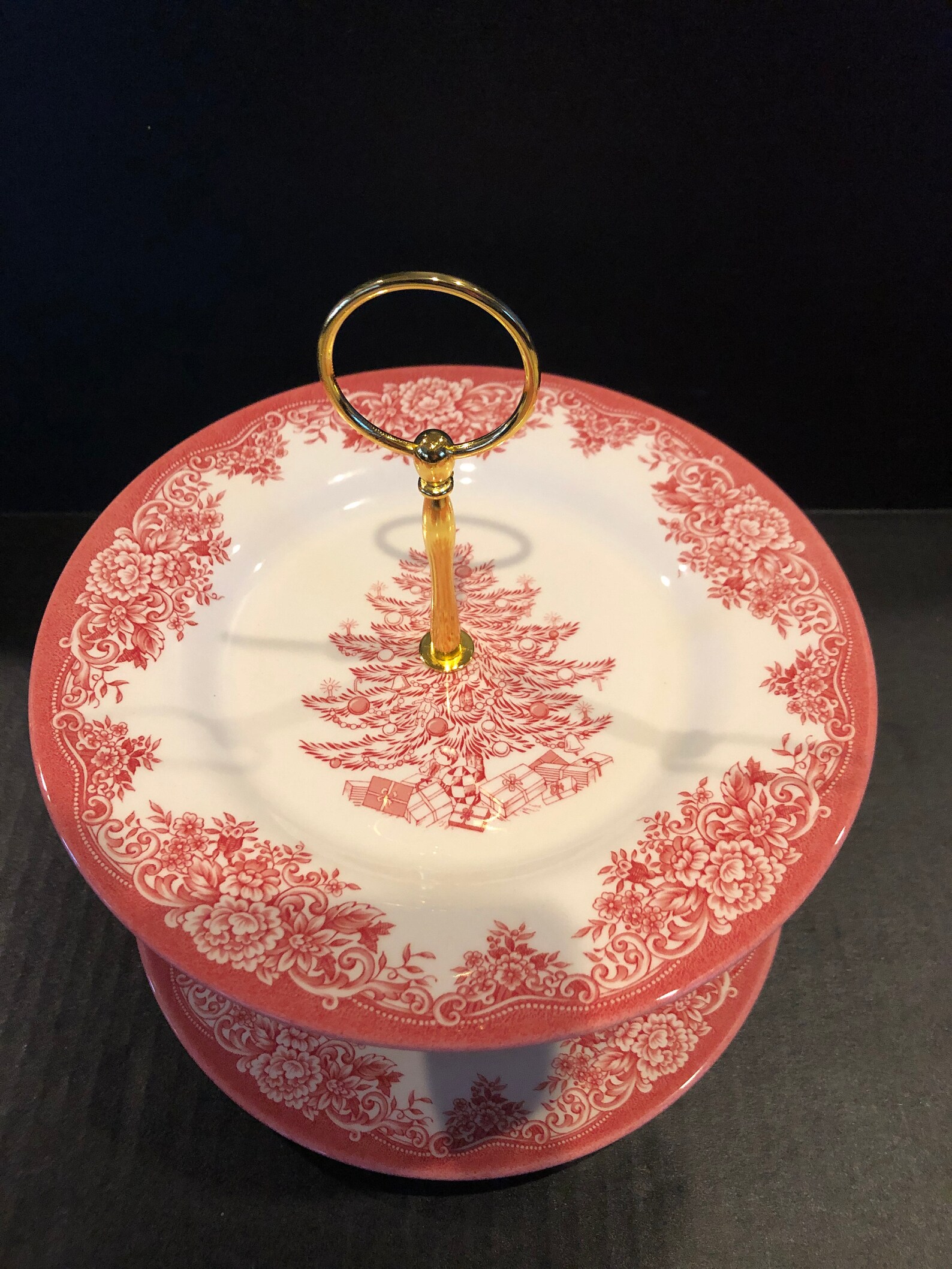 Beautiful Royal Stafford Red Christmas Tree Plates 2 Tier Etsy