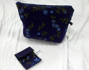 Miss Mini + cosmetic bag "Velvet & Silk" blue with floral pattern