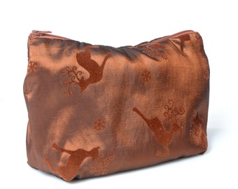 Cosmetic bag "Velvet & Taffeta" brown with deer pattern