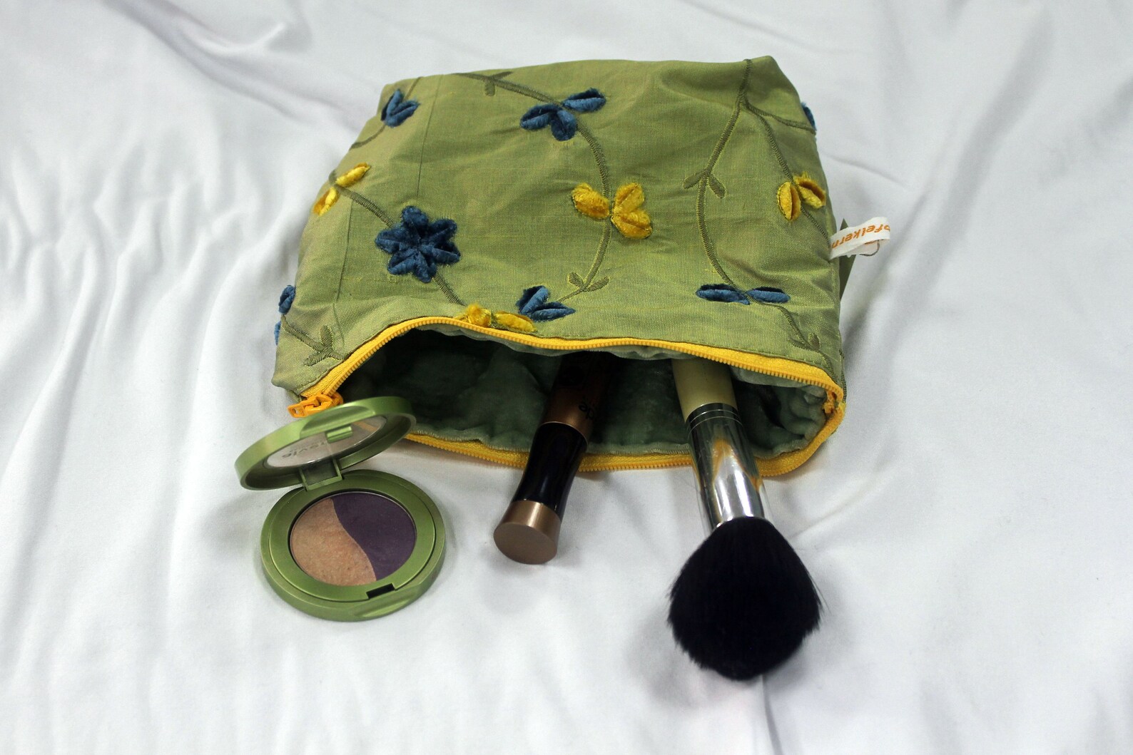 Cosmetic Bag velvet & Silk Green With Yellow and Etsy