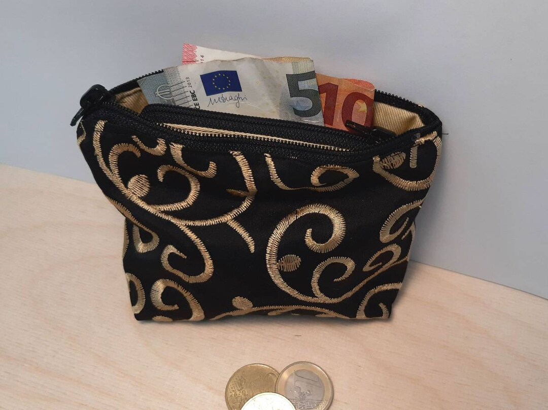 Coin Notes Wallets Wallet Made of Black Embroidered Silk for Coins, Notes and ID Cards ...