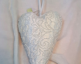 Large fabric heart made of embroidered silk for hanging decorative heart handmade