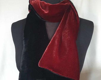 Two-tone silk velvet scarf red-brown-black, color no. , Velvet shawl shawl long tail cap