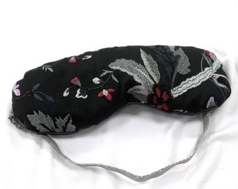 Schlafbrille "Seide & Satin" dunkelgrau mit Blumen Muster