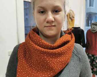 Cotton neckerchief headscarf multifunctional cloth, unisex, reusable, orange with white dots