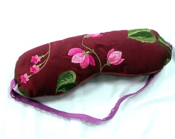 Sleep mask "Silk & Satin" pink purple with floral pattern