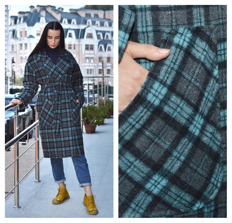 Coat Women Plaid Coats Winter Long Autumn Outfit New Woolen Cloth Casaco Abrigos Ladies Wool Duffle Tweed Plus Size