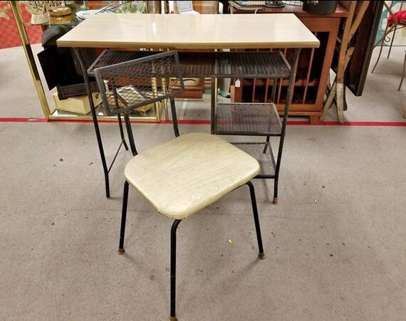 Vintage Mid Century Loroman Desk Amd Chair Set Wrought Iron Etsy