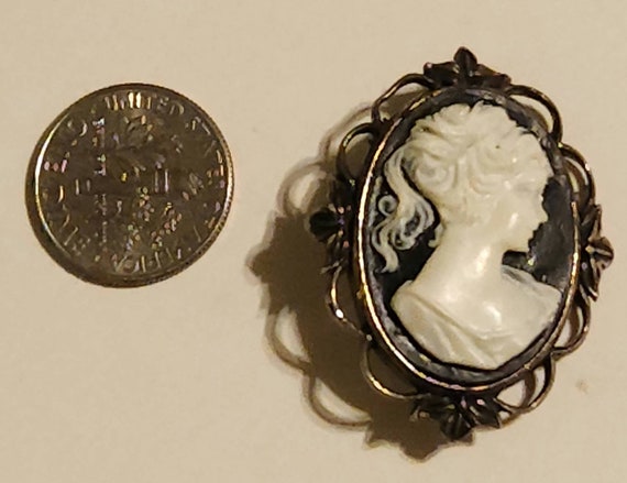 Antique Vintage Black and White Cameo Signed Mark… - image 2