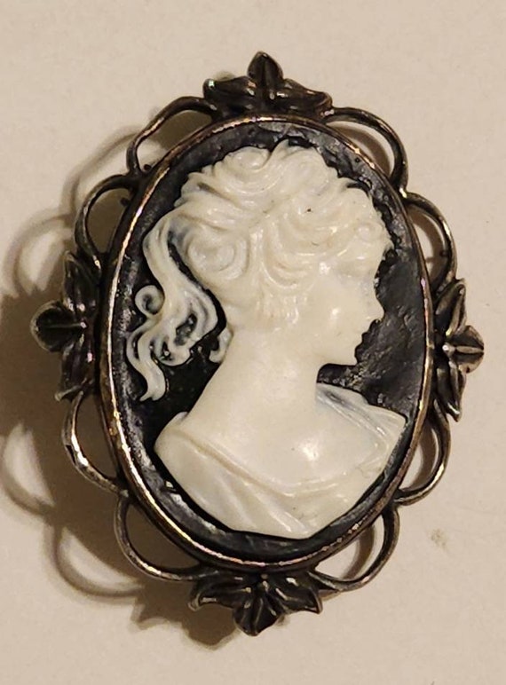 Antique Vintage Black and White Cameo Signed Mark… - image 1
