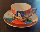 Occupied Japan Satsuma Moriage Imperials Gold Gilt Demitasse Cup And Saucer