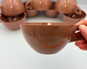 Vintage Sun Valley Melmac Brown Coffee Tea Cups Set of 8 MCM Melamine USA Made