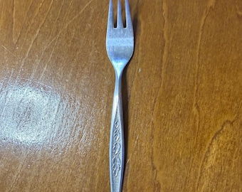 Vintage Stainless Steel Japan Cocktail Fork Raised Leaf Pattern MCM 4.25 Inch