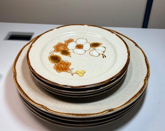 International China Co Woodhue Stoneware 8 Pc Plate Set 4 Dinner 4 Salad Japan