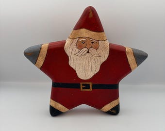 Vintage 1993 K. Krupp-Tremer Signed Wood Folk Art Star Santa Claus Figurine 9in